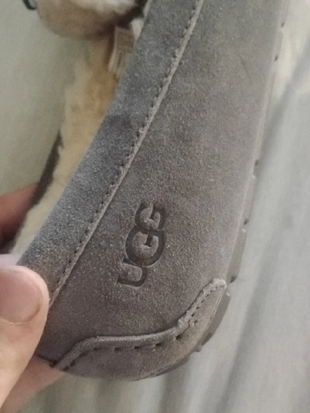 UGG Corvin Charcoal Suede Shearling Moccasin Slippers Like new!
